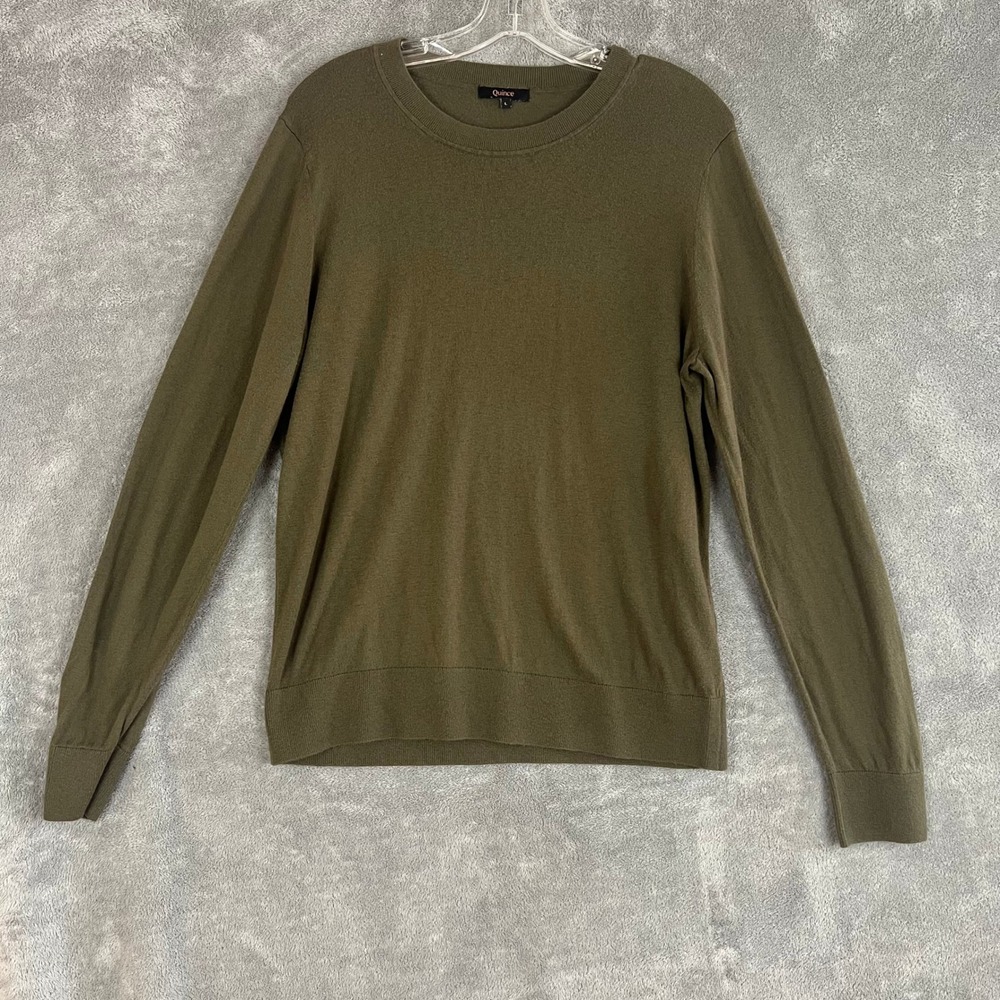 Quince Lightweight Cotton Cashmere Crew Sweater Womens L Olive‎ Organic